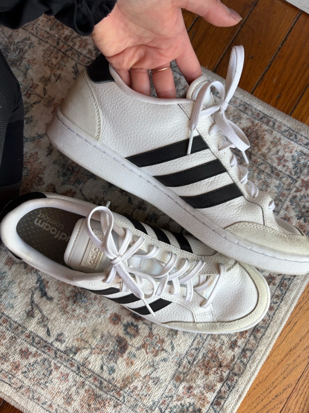 Men’s Size 12.5 Adidas Grand Court White Sneakers with Black Stripes - Picture 4 of 9